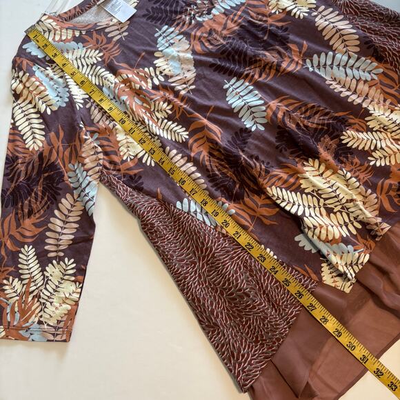 LOGO by Lori Goldstein Leaf Tunic Top Womens Large Fall Brown Mixed Print - Picture 10 of 10